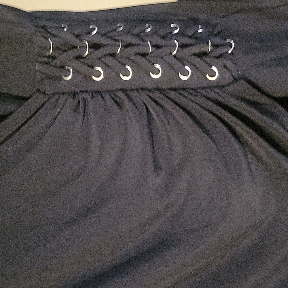 Black Wrap-Front Women's Top with Side Eyelet Detail - Picture 2 of 4